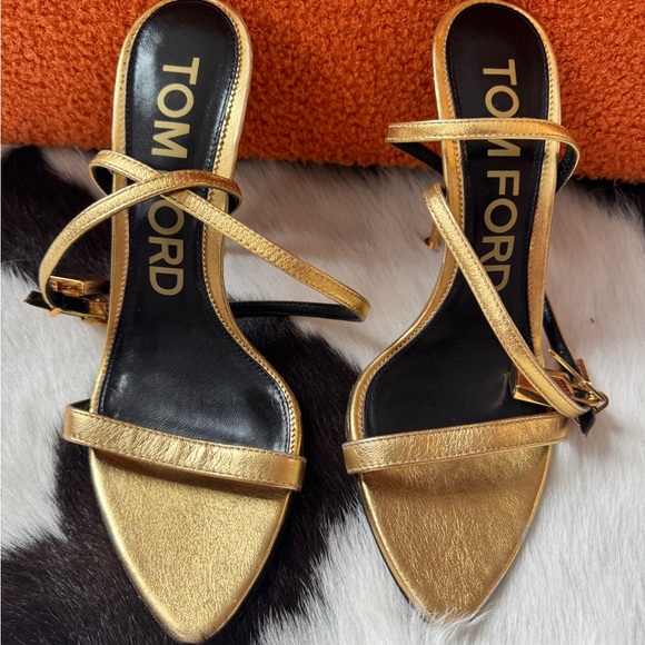 Tom Ford Metallic Gold Strappy Heels - Picture 1 of 3